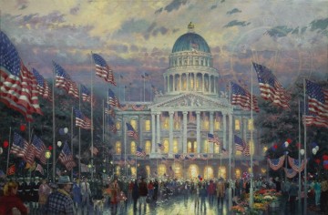 clouds over bor Painting - Flags Over The Capitol Thomas Kinkade